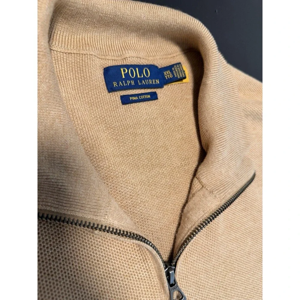 Polo Ralph Lauren XXL Pima Cotton Quarter Zip Pullover Sweater Tan Beige Golf